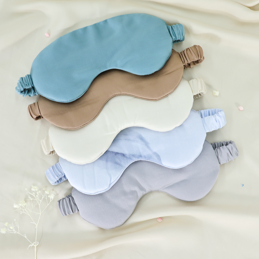 Bộ 3 món bịt mắt lụa, cột tóc, túi đựng chất liệu vải Tencel