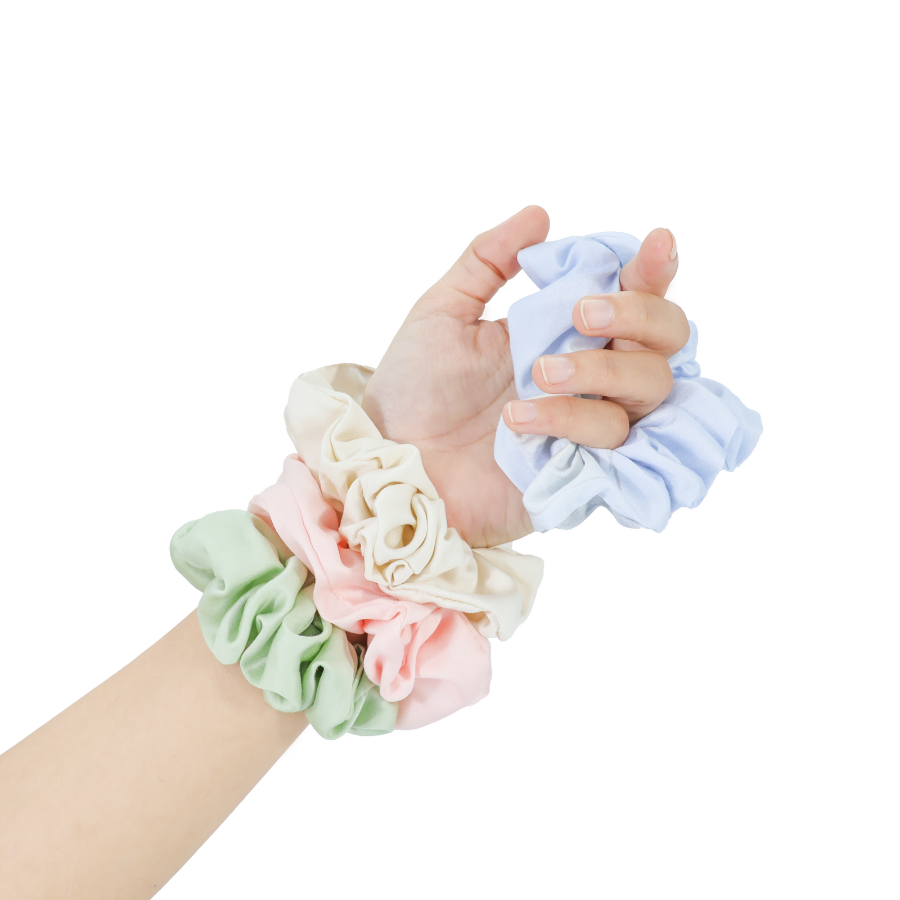 Bộ 3 món bịt mắt lụa, cột tóc, túi đựng chất liệu vải Tencel