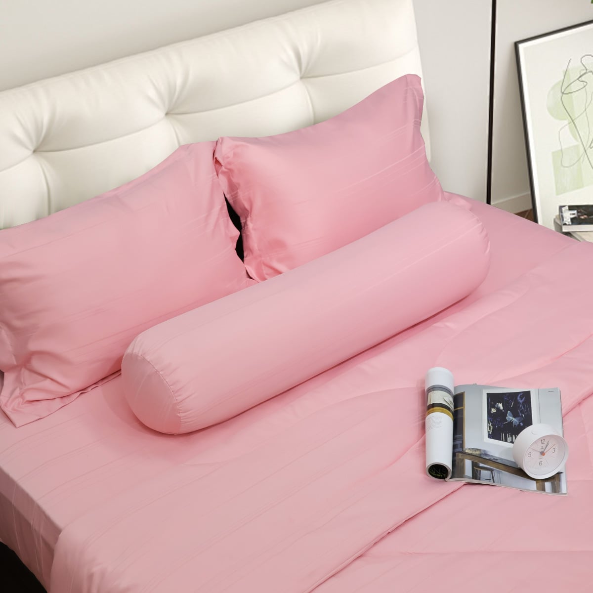 C190711 - Bộ chăn ga gối Microfiber NIN CLASSIC màu Hồng Pastel