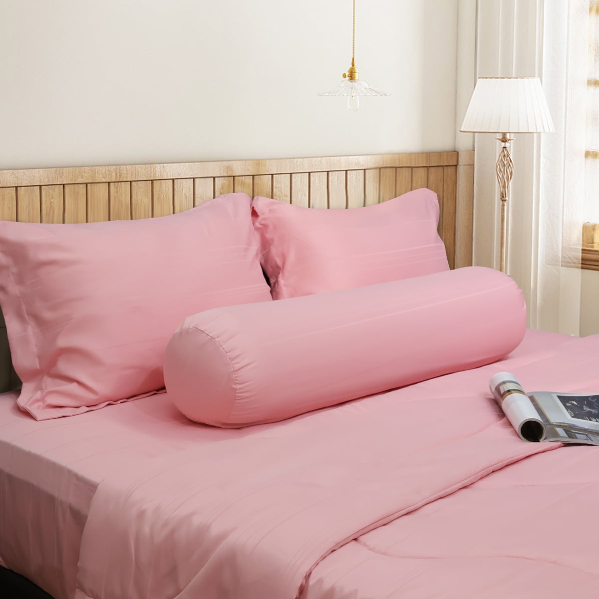 C190711 - Bộ chăn ga gối Microfiber NIN CLASSIC màu Hồng Pastel