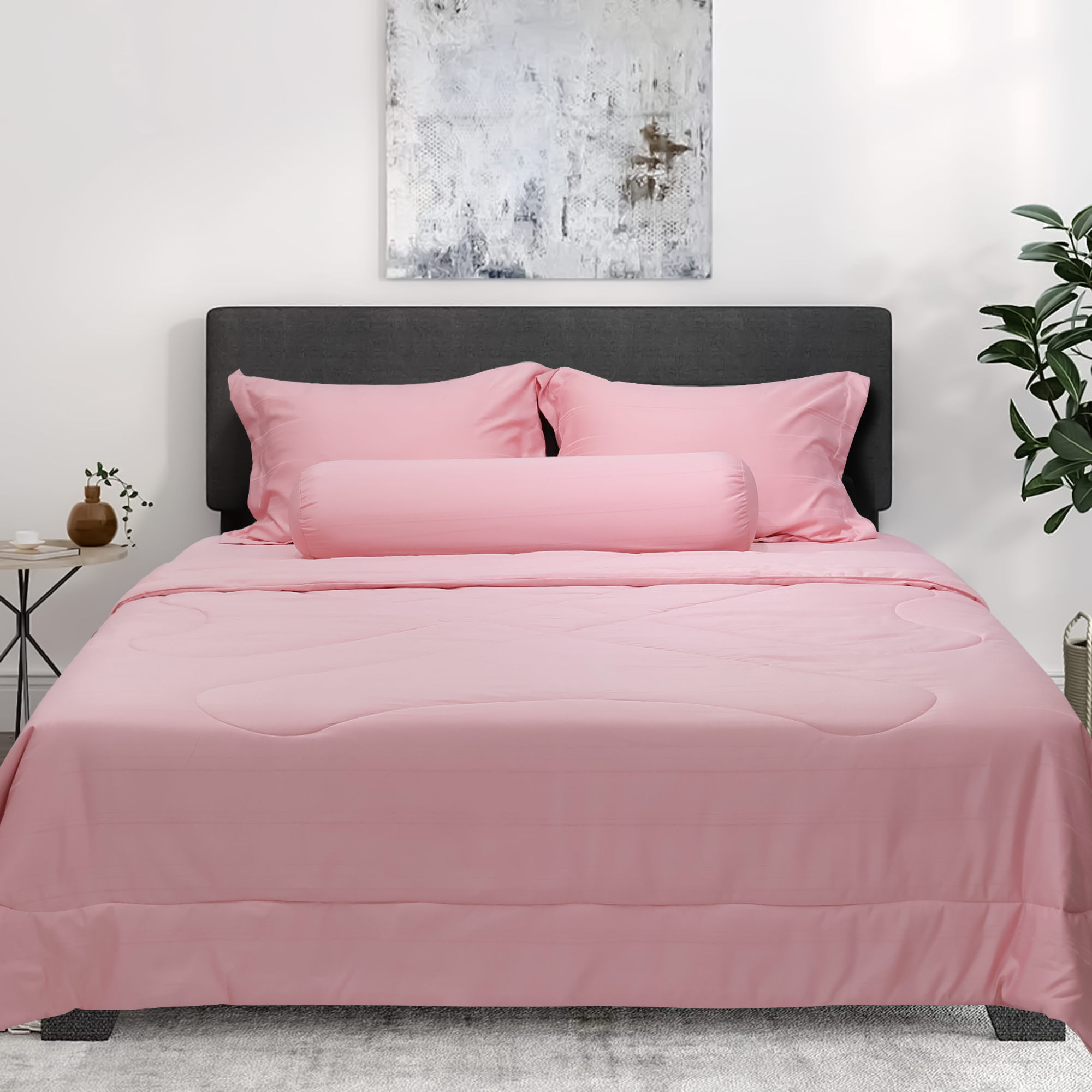 C190711 - Bộ chăn ga gối Microfiber NIN CLASSIC màu Hồng Pastel