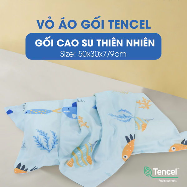 Vỏ áo gối lượn sóng tencel cho gối cao su thiên nhiên 50x30x7/9cm màu TC9010