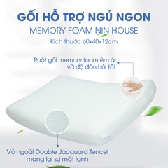 Gối hỗ trợ ngủ ngon Memory Foam Supportive cao su non NIN House 60x40x12cm