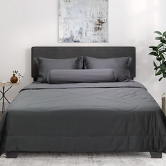 C190713 - Bộ chăn ga gối cotton nhung NIN CLASSIC C190713 màu hồng Xám đậm Charcoal Grey