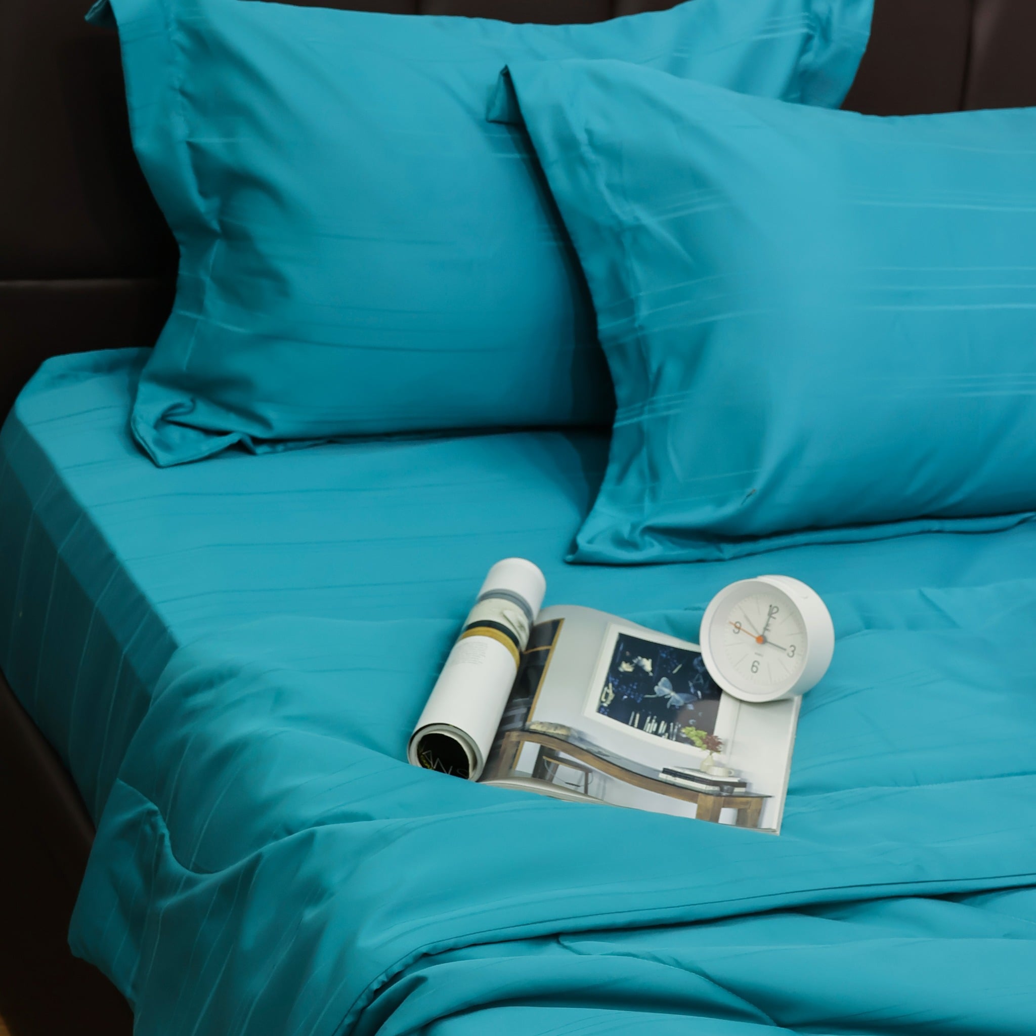 C190710 - Bộ chăn ga gối cotton nhung NIN CLASSIC xanh thiên thanh Teal Blue