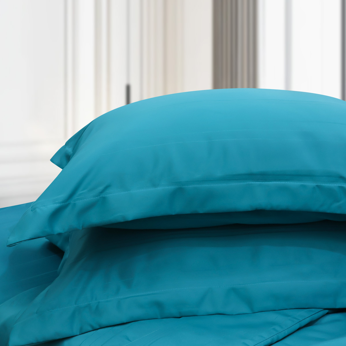 C190710 - Bộ chăn ga gối cotton nhung NIN CLASSIC xanh thiên thanh Teal Blue