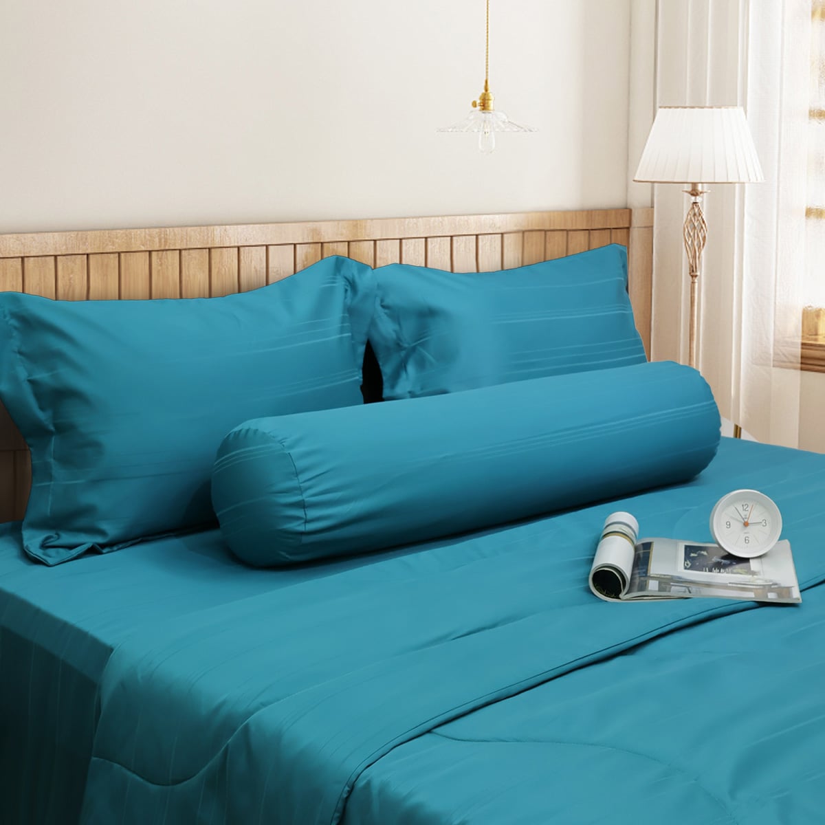 C190710 - Bộ chăn ga gối cotton nhung NIN CLASSIC xanh thiên thanh Teal Blue