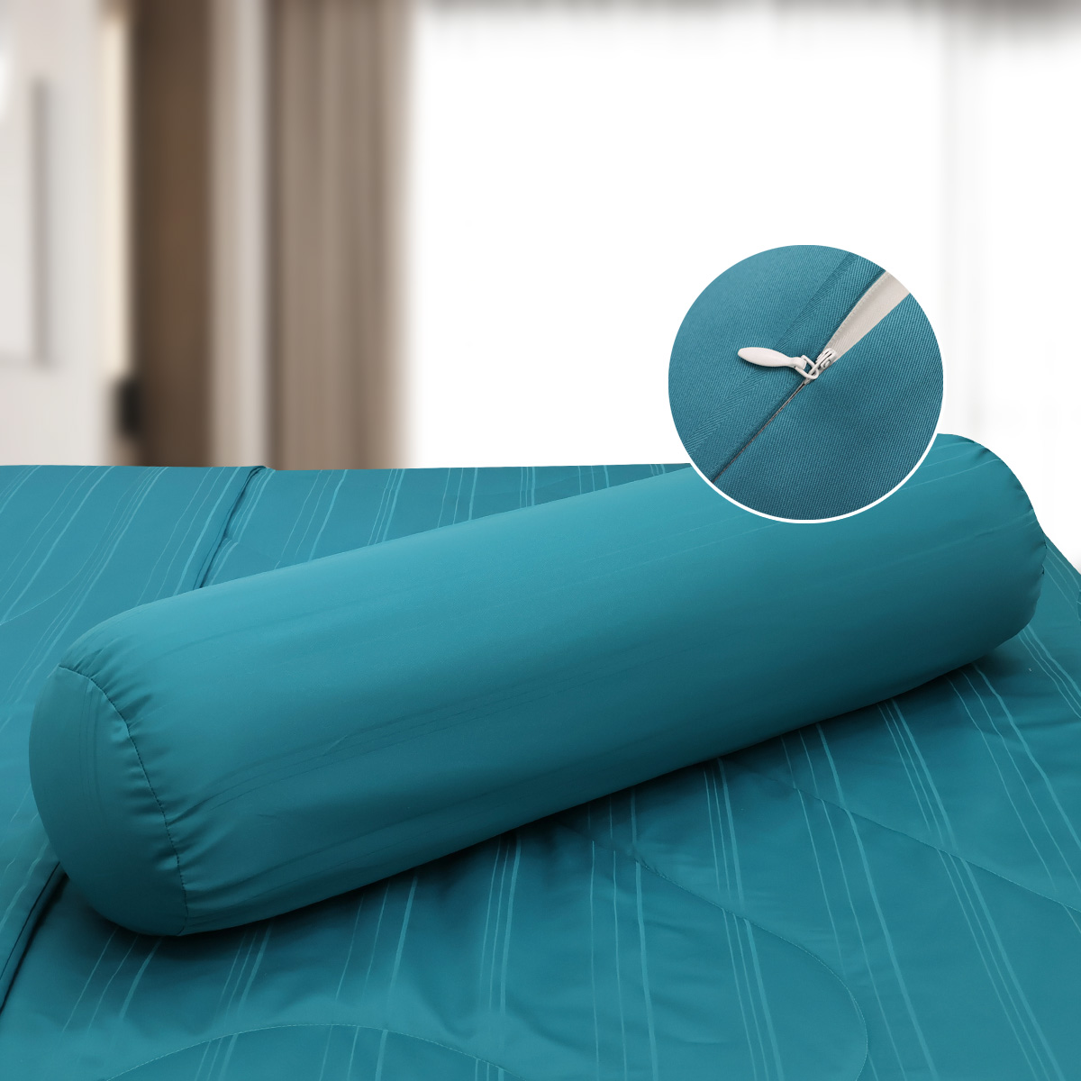 C190710 - Bộ chăn ga gối cotton nhung NIN CLASSIC xanh thiên thanh Teal Blue