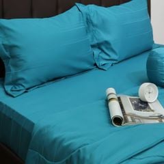 C190710 - Bộ chăn ga gối cotton nhung NIN CLASSIC C190710 xanh thiên thanh Teal Blue