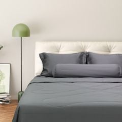 C190713 - Bộ chăn ga gối cotton nhung NIN CLASSIC C190713 màu hồng Xám đậm Charcoal Grey