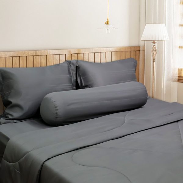 C190713 - Bộ chăn ga gối cotton nhung NIN CLASSIC C190713 màu hồng Xám đậm Charcoal Grey