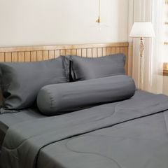C190713 - Bộ chăn ga gối cotton nhung NIN CLASSIC C190713 màu hồng Xám đậm Charcoal Grey