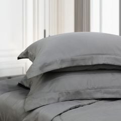 C190713 - Bộ chăn ga gối cotton nhung NIN CLASSIC C190713 màu hồng Xám đậm Charcoal Grey