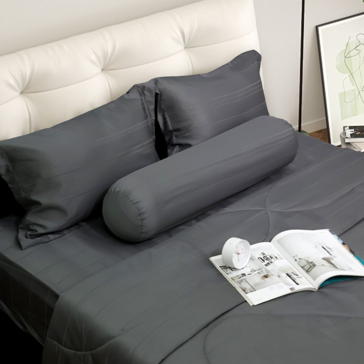 C190713 - Bộ chăn ga gối Microfiber NIN CLASSIC màu Xám đậm Charcoal Grey