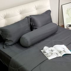 C190713 - Bộ chăn ga gối cotton nhung NIN CLASSIC C190713 màu hồng Xám đậm Charcoal Grey