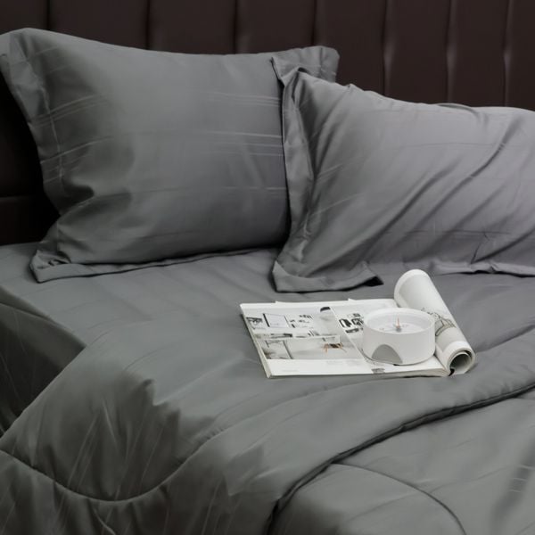 C190713 - Bộ chăn ga gối cotton nhung NIN CLASSIC C190713 màu hồng Xám đậm Charcoal Grey