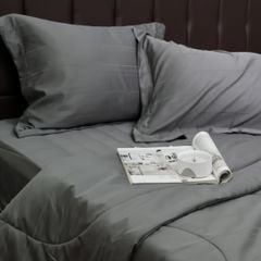 C190713 - Bộ chăn ga gối cotton nhung NIN CLASSIC C190713 màu hồng Xám đậm Charcoal Grey