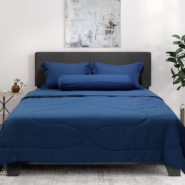 C190712 - Bộ chăn ga gối cotton nhung NIN CLASSIC C190712 màu xanh Navy