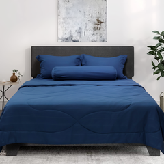 C190712 - Bộ chăn ga gối cotton nhung NIN CLASSIC C190712 màu xanh Navy