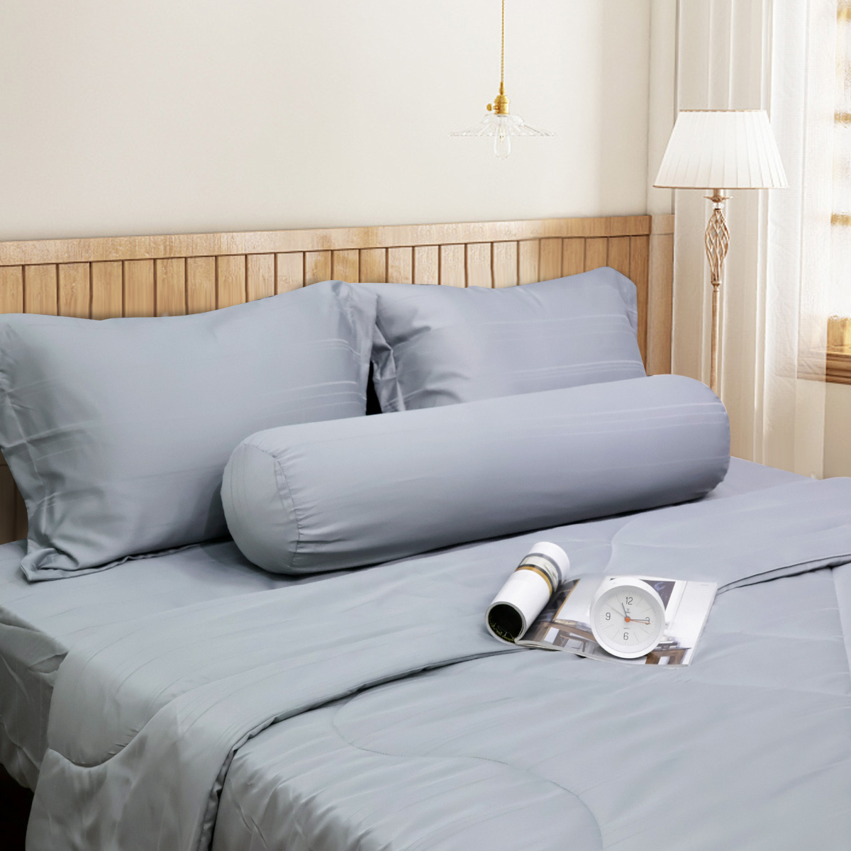 C190709 - Bộ chăn ga gối Microfiber NIN CLASSIC  xám nhạt Cool grey