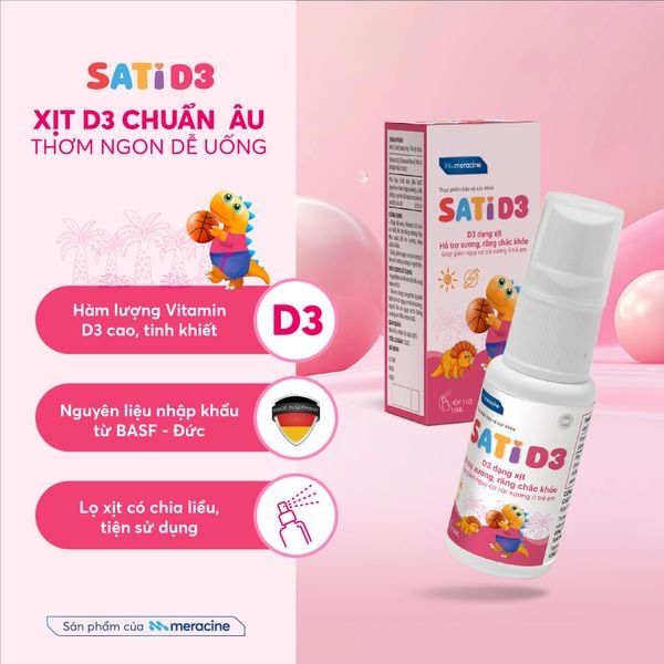  Xịt SatiD3 - Nguyên liệu nhập khẩu từ Đức, tối ưu hấp thu canxi - Hộp 1 lọ 15ml 