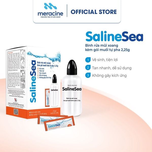  Bình rửa mũi xoang kèm gói muối tinh tự pha 2.25g Saline Sea (Hộp 10 gói x 2.25g) 