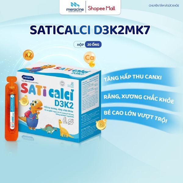  Thực phẩm bảo vệ sức khỏe Saticalci D3K2 giúp hỗ trợ tăng chiều cao (Hộp 20 ống) 