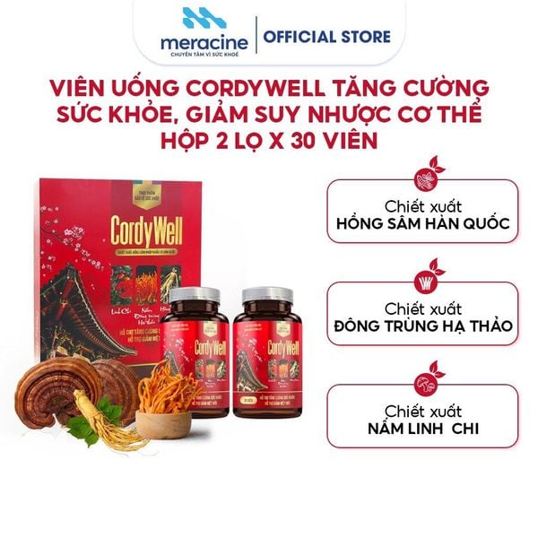  Thực phẩm bảo vệ sức khỏe CordyWell (Hộp 2 lọ x 30 viên) 