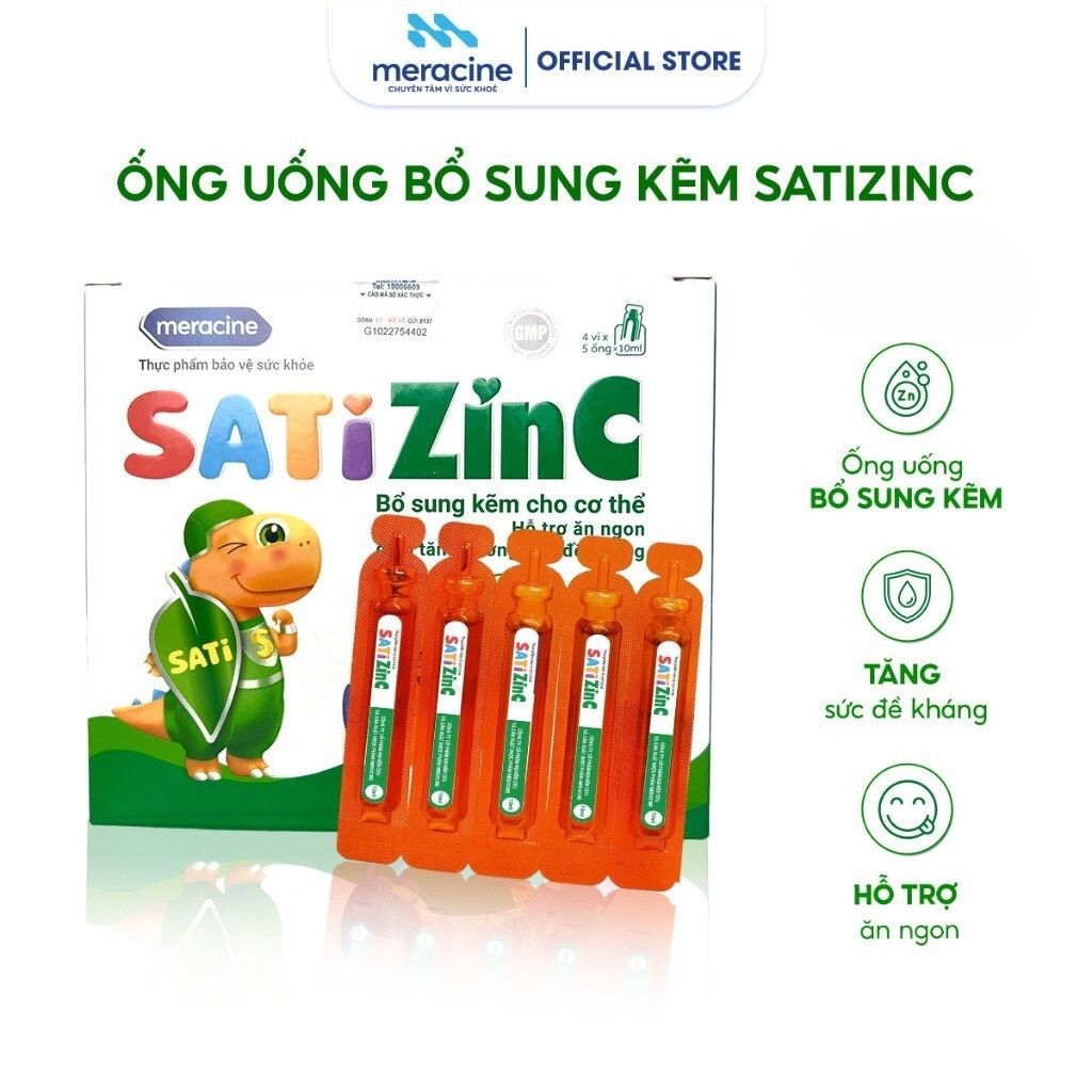 Ống uống bổ sung kẽm SatiZinC hỗ trợ ăn ngon và tăng sức đề kháng cho trẻ - Hộp 20 ống x 10ml