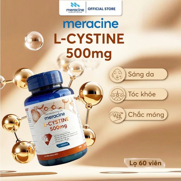  Viên uống Meracine L-Cystine 500mg giúp sáng da, hỗ trợ giảm nám, giảm mụn, rụng tóc, giảm gãy móng (Lọ 60V)) 