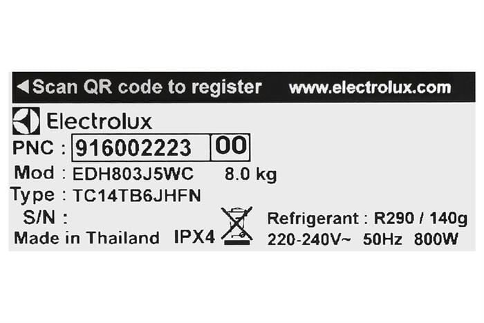 Máy sấy bơm nhiệt Electrolux UltimateCare 8 kg EDH803J5WC