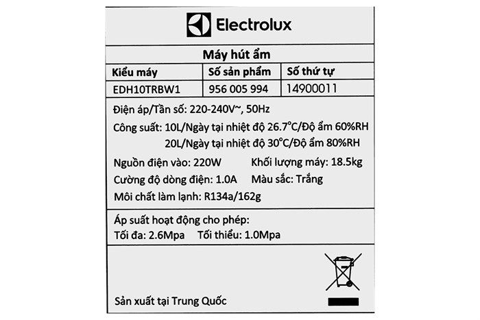 Máy hút ẩm Electrolux EDH10TRBW1
