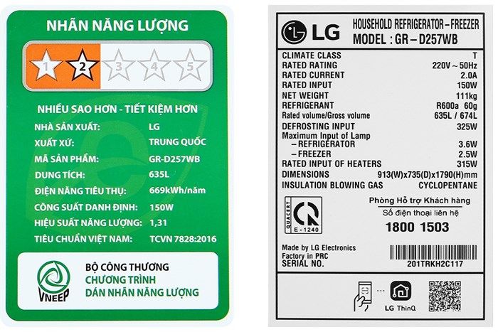 Tủ lạnh LG Inverter 635 lít Side By Side GR-D257WB