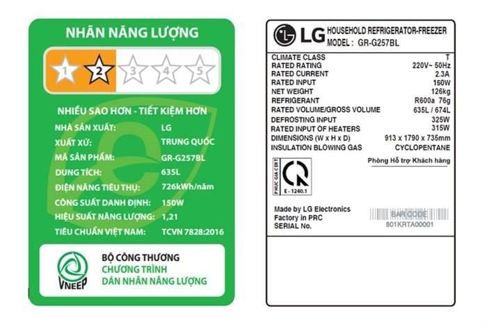 Tủ lạnh LG Inverter 635 lít Side By Side InstaView GR-G257BL