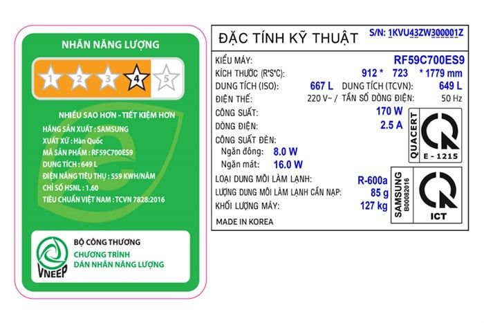 Tủ lạnh Samsung Inverter 649 lít Multi Door RF59C700ES9/SV