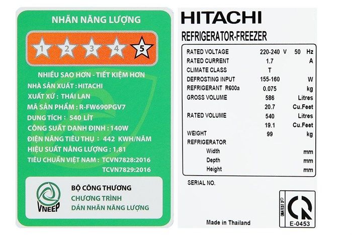 Tủ lạnh Hitachi Inverter 540 lít Multi Door R-FW690PGV7 GBK