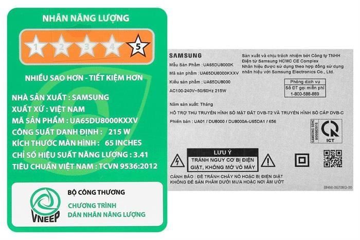 Smart Tivi Samsung 4K 65 inch UA65DU8000KXXV