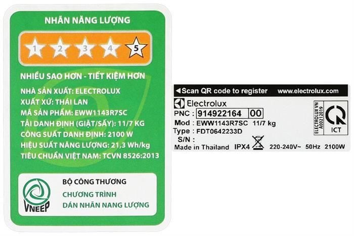 Máy giặt sấy Electrolux UltimateCare 700 Inverter giặt 11/7 kg EWW1143R7SC