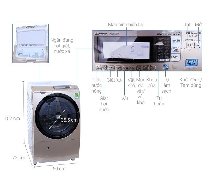 Máy giặt sấy Hitachi 10.5kg BD-S5500