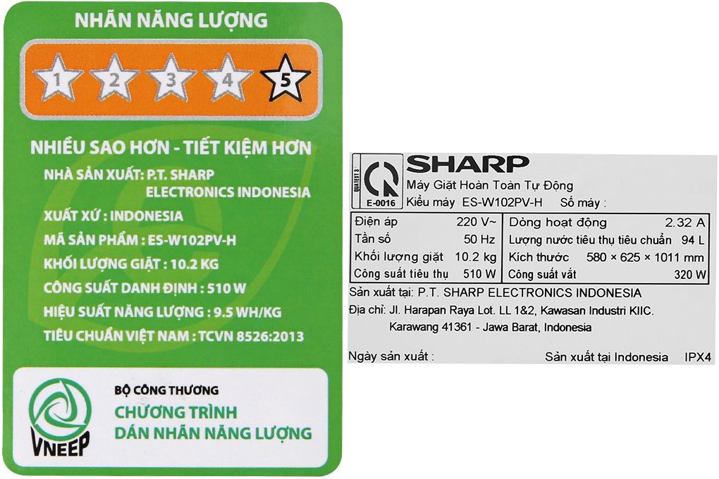 Máy giặt Sharp 10.2kg ES-W102PV-H