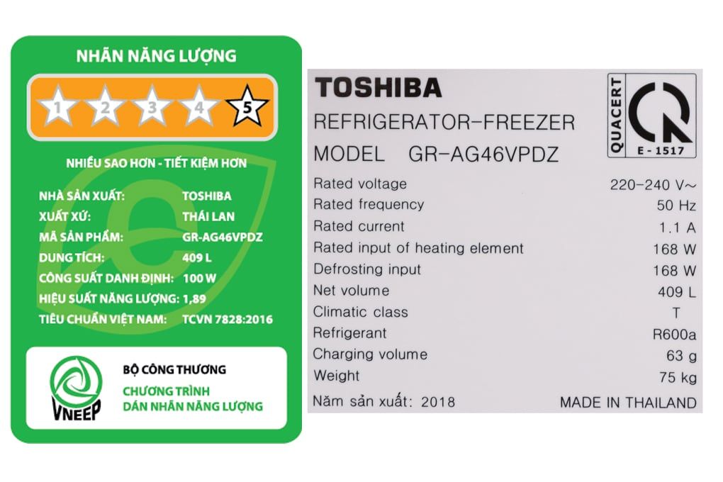 Tủ lạnh Toshiba Inverter 409 lít GR-AG46VPDZ XK1