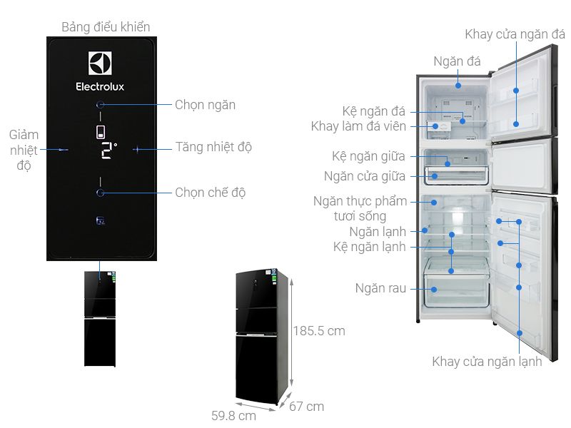 Tủ lạnh Electrolux 340L EME3700H-H Inverter (3 ngăn)