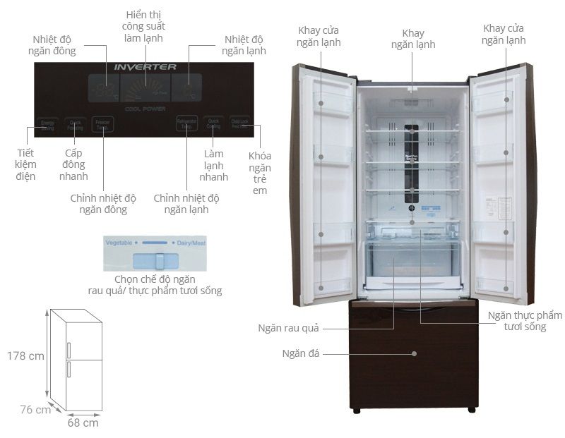 Tủ lạnh Hitachi Inverter 405L R-WB475PGV2