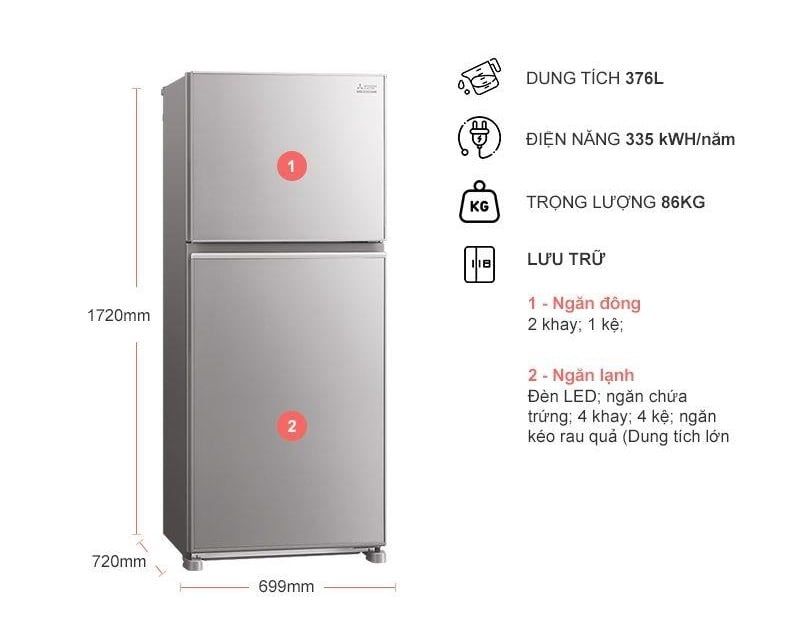 Tủ lạnh Mitsubishi Electric 376L MR-FX47EN-GSL