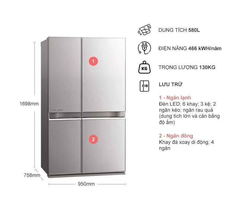 Tủ lạnh Mitsubishi Electric 580L MR-L72EN-GBK/GSL