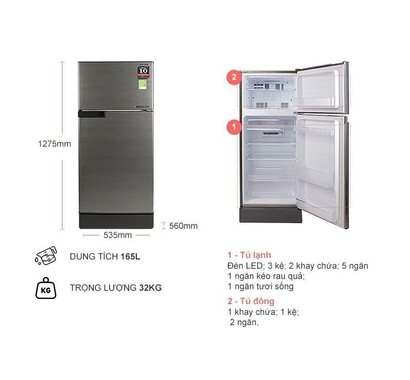 Tủ lạnh Sharp Inverter 165L SJ-X176E-DSS