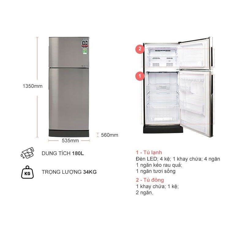 Tủ lạnh Sharp Inverter 180L SJ-X196E-SL