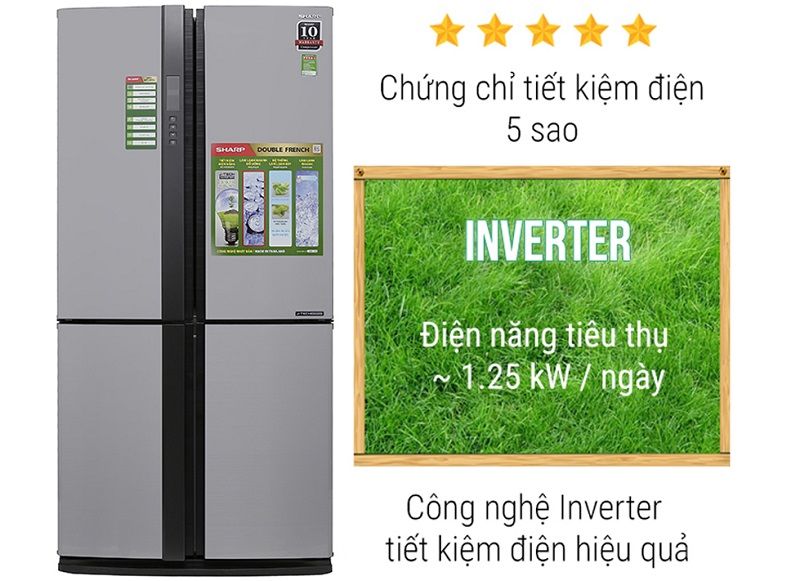 Tủ lạnh Sharp Inverter 626L SJ-FX631V-SL