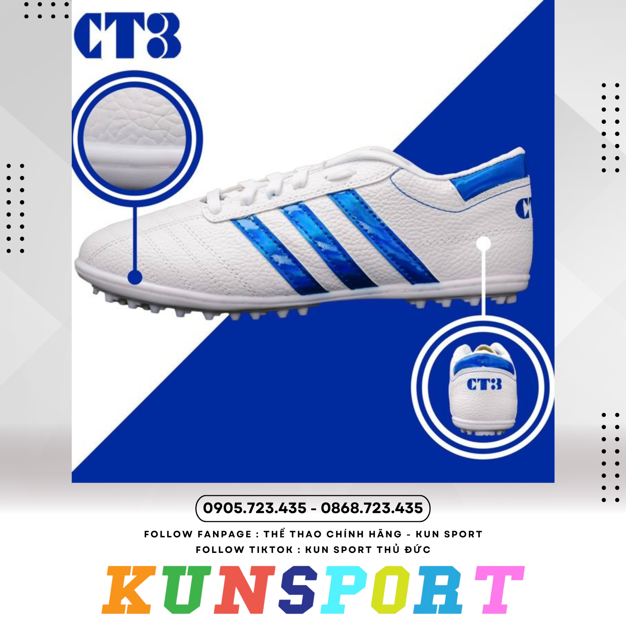  Giày đá banh 3 Sọc CT3 Da nhăn 