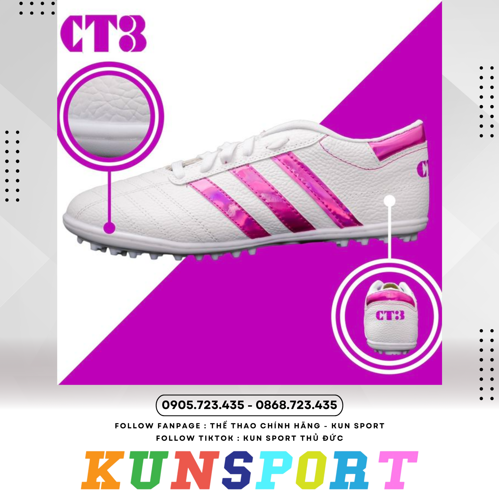  Giày đá banh 3 Sọc CT3 Da nhăn 